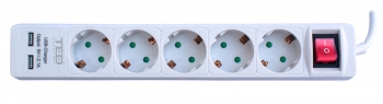 5 Outlet Power Strip with Lighting Switch & USB Charger