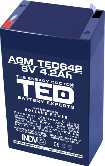 AGM Battery TED642F1 6V 4.2Ah