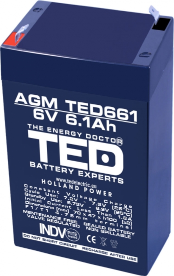 AGM Battery TED661F1 6V 6.1Ah