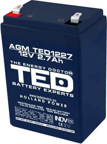 AGM Battery TED1227F1 12V 2.7Ah