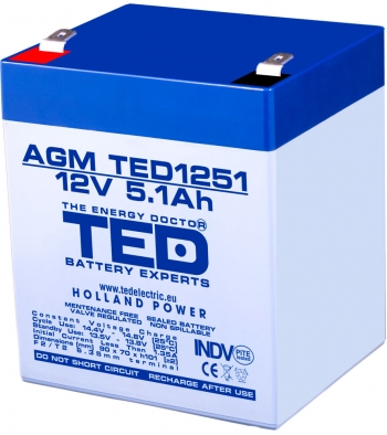 AGM Battery TED1251F2 12V 5.1Ah