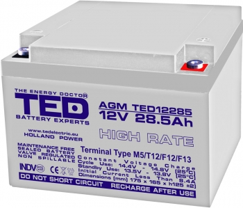 AGM Battery TED12285M5 12V 28.5Ah High Rate